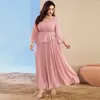 Casual Dresses Dress For Women Dubai Saudi Arab Hand Sewn Diamond Long Evening 2024 Pink Pleated Bridesmaid Muslim Clothing