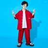 Scene Wear Children's Hip Hop Dance Clothes Boys Red Shirts Loose Pants Performance Outfits Girls Jazz Catwalk Festival DQS9920