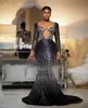 2024 ASO EBI Black Mermaid Dress Sheer szyi cekinowy koronkowy wieczór formalny impreza druga przyjęcie urodzinowe suknie zaręczynowe sukienki szata de soiree ZJ21