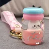 Portachiavi carino Bubble Tea portachiavi gatto creativo latte tazza da tè cristallo liquido sabbie mobili paillettes acrilico ciondolo borsa da donna