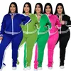 Plus la taille L-5XL deux pièces ensemble femmes fermeture éclair haut rayé fente pantalon décontracté survêtement tenue correspondant ensemble Mujor gros goutte 240125