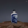 Bottles Chinese Style Blue And White Porcelain Qing Mountain Pattern Snuff Bottle 3.07 Inch Square Flat Retro Small Ornaments