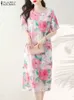 Zanzea estilo chinês cheongsam vestido vintage flor impressão midi vestido de verão moda feminina em torno do pescoço robe festa 2023 verão 240131