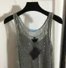 Hot PR-A 23SSHINY RHINESTONE MESH VEST DENSER MED BASEKTAR DESIGNER LADIER PARTY CLUB Silverklänning