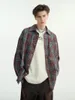 Kurtki damskie płaszcz koszulki męski bawełniany geometryczny wzór dopasowywanie kolorów luźne swobodne wszechstronne amerykańskie burry retro sprawdź cienki