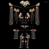 Ensemble collier et boucles d'oreilles F42F pour mariée, ornements de cheveux chinois rétro, pompon, coiffure de mariage pour femmes