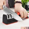 Sharpeners Knife Sharpener Handheld Mtifunction 3 Stages Type Quick Sharpening Tool With Nonslip Base Kitchen Knives Accessories Gad Dh5Fl