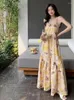 Casual Dresses Women Floral Printed Bodycon Party Beach Vacation Maxi Dress 2024 Summer Clothes Korean Robe Bandage Halter O-neck Ladies