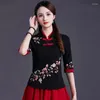 Etnisk kläder Kinesiska stil Kvinnors skjortor Stand Collar Buckle Loose National Women Blus Top Plus Size Traditionell kappkvinna