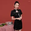 Partykleider Französisch Cheongsam Verbesserte Frauen Sommer Mädchen Schwarz Modernes Alltagskleid Chic Retro Mode Qipao Vestidos