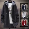 Casaco parka de malha com zíper masculino com capuz casual sólido suéter cardigan trench coat 240130