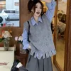 Grijze gebreide top dames damestrui met V-hals te koop Straatkleding Economie Nieuwe winter 2023 Esthetische warmte Korea Luxe 240216