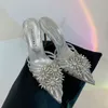 Chaussures Aquazzura Sandales à bride arrière en satin ornées de cristaux de fleurs, escarpins à bride à la cheville, talons aiguilles de 11 cm, sandales de luxe de styliste pour femmes, chaussures de soirée, de mariage