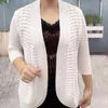 Cardigan d'été en tricot pour femme, style fin, pull à manches longues, ouvert sur le devant, pour mère âgée d'âge moyen, châle creux, manteau de protection solaire