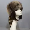 Berets Unisex Erwachsener Plüsch Flachtop -Hut -Stil Mongolisch mit Waschbär Schwanz Frau Teenager lässiger Winter heat h9ed halten