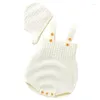 Rompers Born Baby Hats Clothes Sets Autumn Solid Knitted Infants Kids Boy Girl Sweaters Jumpsuits Outfits 2pcs Knitwear