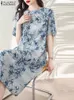 Zanzea estilo chinês cheongsam vestido vintage flor impressão midi vestido de verão moda feminina em torno do pescoço robe festa 2023 verão 240131