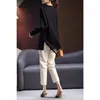 2024 Spring Solid Black Elegant Fashion Tshirt Tunic Clothes Long Sleeve Oneck Top Simple Casual Overized Pullovers 240202