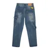 Jeans masculinos designer primavera outono novo em relevo flor velha jeans carta impresso workwear calças casuais tubo reto calça larga perna calças