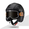 Motorradhelme Keaz Leder Open Face Helm mit Halley Glas 3/4 Half Jet für Männer Cruiser Chopper Moped Scooter Drop Lieferung Au Otc6W