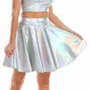 Zomer Sexy Laser Hoge Taille Mini PU Lederen Rok Club Party Dance Glanzende Holografische Rokken Harajuku JK Metallic Geplooide Rokken 240202