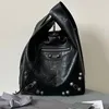 10A LE CAGOLE BLACK SHOPPER BAG BAG MEN 여성 고급 디자이너 Lambskin 2 핸들 토트 백 노인 실버 하드웨어 스냅 클로저 핸드백 지갑