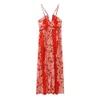 PB ZA Summer Holiday Style tryck veckad öppen rygg med hög midja bh hängande hals sexig lång klänning 240130