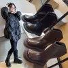 Stiefel für Kinder, Herbst/Winter 2024, für Mädchen, große Kinder, britischer Stil, dicke Sohle, langer Lederrücken, Reißverschluss, einfarbig