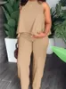 Grande taille tenues décontractées deux pièces ensemble femmes Plus solide col rond débardeur pantalon tenues 2 pièces ensemble 240202