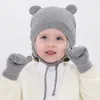 Bérets chapeau tricoté pour enfants, gants d'hiver, casquette en laine tricotée en coton, jolis chapeaux chauds