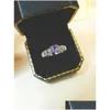 Cluster Rings Purple Diamond Square Cut 925 Sier Ring Paired With High Carbon Mtifunctional Niche Elegant Womens Drop Delivery Jewelry Otn7M