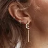 Stud Earrings 3-Piece Set Bohemian Star Moon Fringed Exquisite Rhinestone Gold Color For Women Vintage Punk Metal Jewelry