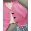 Womens Jacket Tank Top New Tank Top Sleeveless Jacket Korean Cardigan Summer Short Luxury Linen Y2K Pink 240216