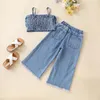 Kläder sätter 2-7y barn flickor mode denim byxa kläder baby spaghetti rem bågetank tops elastiska midja jeans barn sommarkläder