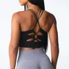 Yoga Outfit 2024 Pad Farbe Strumpfhosen U Form Frauen Sexy Fitness Sport BH Enge Gym Top Kreuz Zurück Schulter Gurt abnehmbare Brust