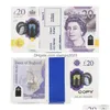 Autres fournitures de fête festives Faux argent Jouet drôle réaliste Livres britanniques Copie GBP British English Bank 100 10 Notes Parfait pour le film Dhsw3