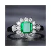 Pierścienie Vintage 100 925 Sterling Sier Jewelry Ring Natural Emerald Creathstone Diamond dla kobiet Rozmiar 5125063628 Downis