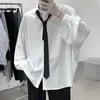 Svart LongSleeved skjortor Män koreanska bekväma blusar Casual Loose Single Breasted Shirt Autumn Summer Clothing 2023 240126