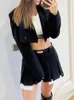 Taruxy Fall Women Blazer Suit İki Parça Set Taşımalı Yakalar Blazers Üstler ve Pileli Etekler Femme High Street Y2K Kıyafetleri 240202