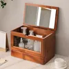 Förvaringslådor Vintage Box Flip-Top Mirror Vanity Case Wood Dust-Proof Cosmetic Glass Tabletop Organizer med Crabapple Flowers