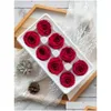 Couronnes de fleurs décoratives Fleurs décoratives 8pcs / boîte conservées têtes de fleurs de roses fraîches 4-5cm roses séchées pour ours en peluche fait à la main D Dh3Tq