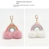 HAVREDEL Mink hair rainbow fur ball handbag crossbody bag hanging piece pendant schoolbag car key ring plush pendant accessories 240124