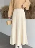 Długa dzianina Kobiety jesienne zimowe ciepłe spódnice Koreańska moda plisowana spódnica damskie eleganckie eleganckie spódnica z wysokiej talii 240201