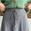 Sólido casual elástico cintura alta a linha macio básico viscose malha saia feminina moda coreana meados de bezerro saias longas para mulher 240201