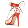 Sandálias design da marca verão fino salto alto tornozelo cinta sapatos para mulher cabeça quadrada cor brilhante sandalias femininas bombas sólidas