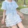 Style japonais Kawaii Lolita Mini jupe femmes gothique taille haute à volants jupes à plusieurs niveaux doux Girly été Harajuku Y2k jupe courte 240202