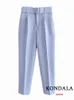 KONDALA Office Lady Light Blue Blazer Suits Women 2 Pieces V Neck Loose JacketsHigh Waist Sashes Pants Fashion Autumn Sets 240202