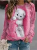 Kvinnor Spring Autumn O Neck Pullover Hoodie Cute Cat Print Bekväma Sweatshirt Kvinnliga koreanska lösa långa ärmstoppar 240130