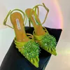 Chaussures Aquazzura Sandales à bride arrière en satin ornées de cristaux de fleurs, escarpins à bride à la cheville, talons aiguilles de 11 cm, sandales de luxe de styliste pour femmes, chaussures de soirée, de mariage