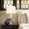 Настольные лампы, современные простые синие и белые фарфоровые садовые модные медные затемняющие прикроватные лампы для спальни и кабинета
